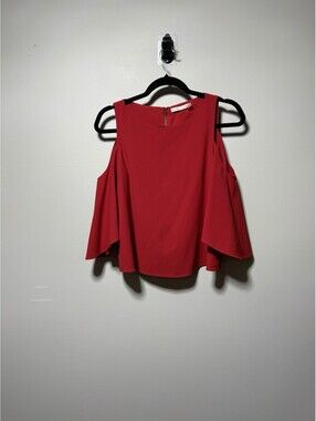 Alice + Olivia Coralee Cold Shoulder Flutter Sleeve Red Blouse Top 4